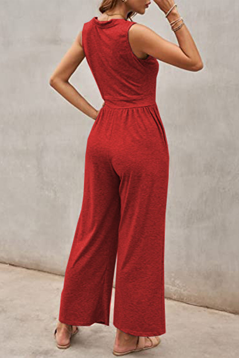 Simplicity Color O Neck Loose Jumpsuits(5 Colors)