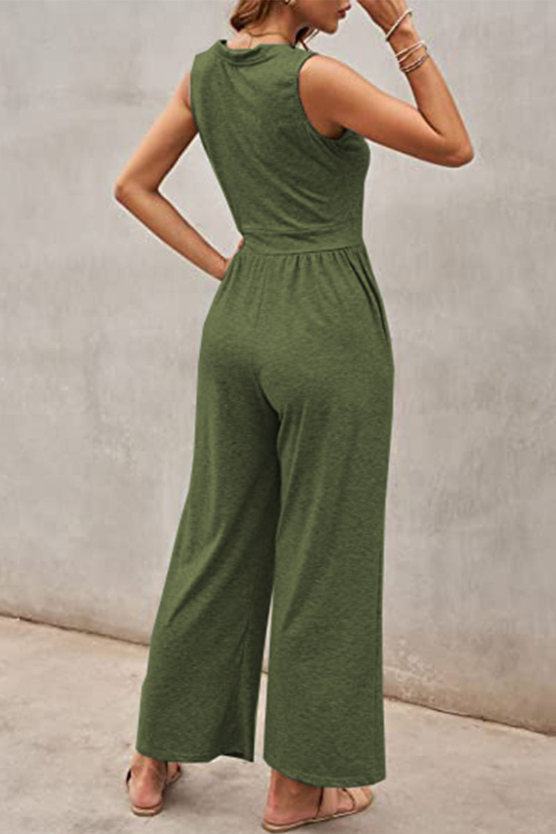 Simplicity Color O Neck Loose Jumpsuits(5 Colors)