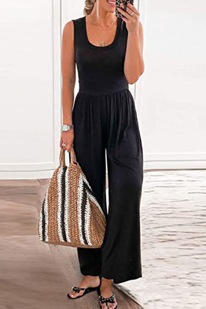 Simplicity Color O Neck Loose Jumpsuits(5 Colors)