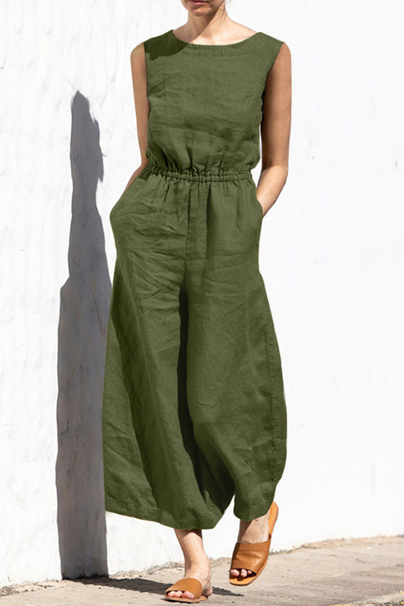 Simplicity Color O Neck Loose Jumpsuits(4 Colors)