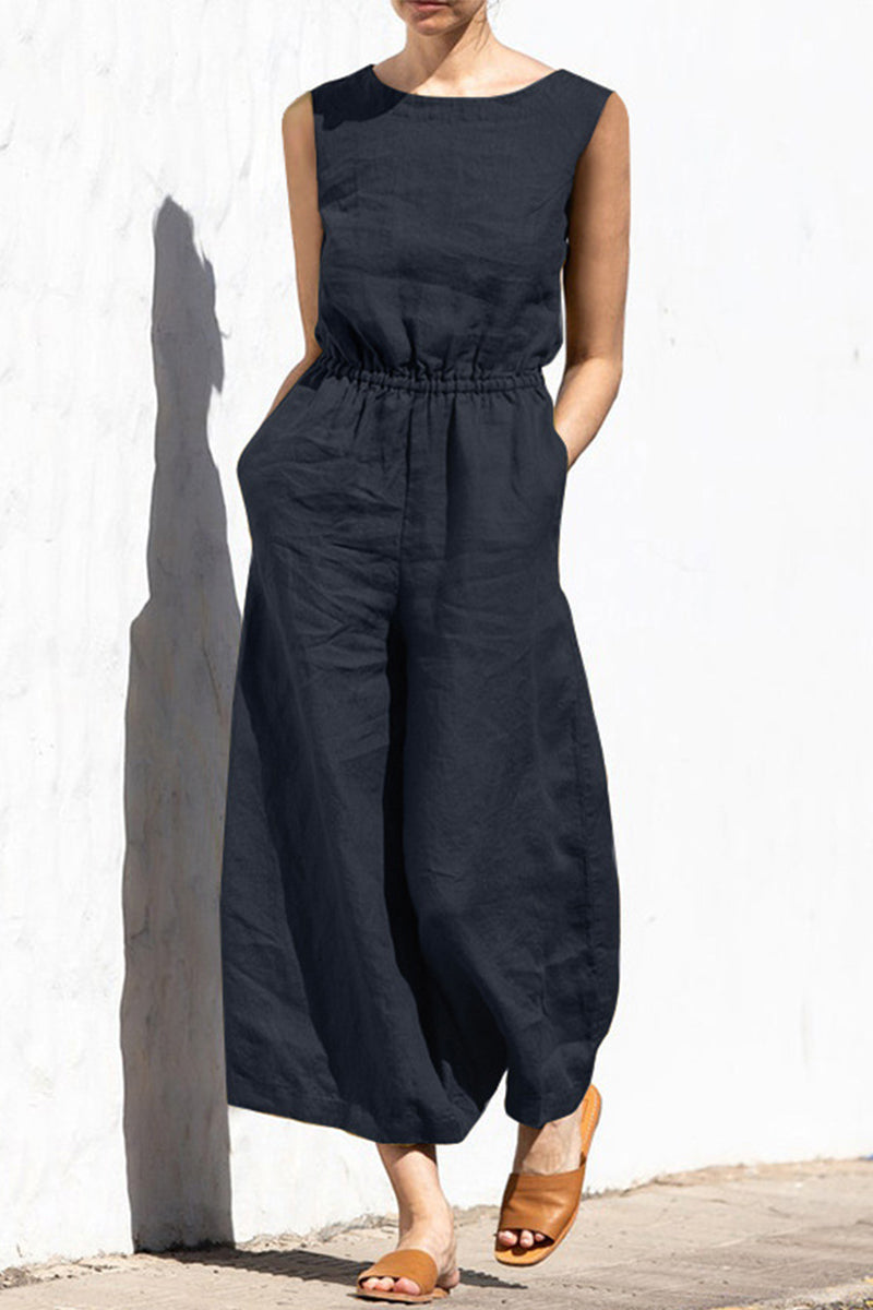 Simplicity Color O Neck Loose Jumpsuits(4 Colors)