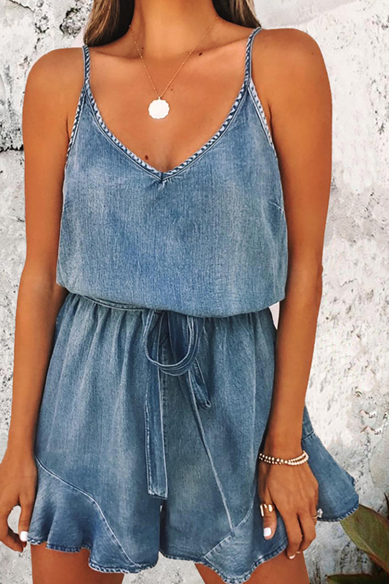 Make Old With Belt V Neck Regular Rompers
