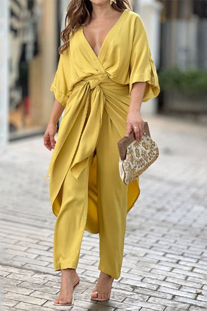 Frenulum V Neck Regular Jumpsuits(3 Colors)