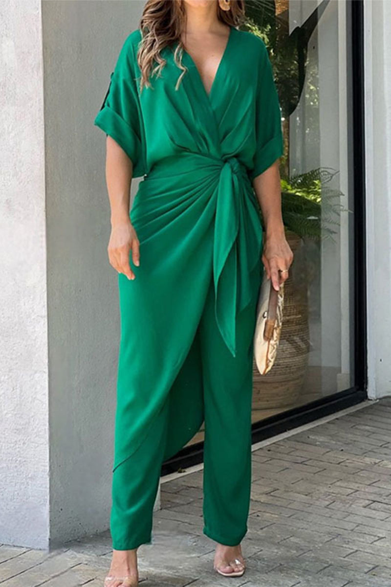 Frenulum V Neck Regular Jumpsuits(3 Colors)