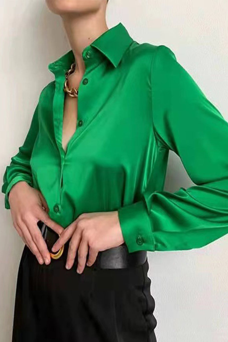 Celebrities Make Old Buckle Color Turndown Collar Blouses(4 Colors)