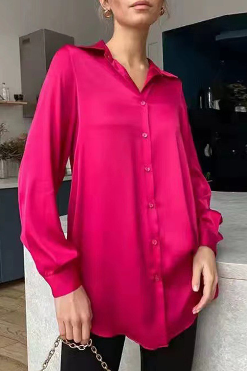 Celebrities Make Old Buckle Color Turndown Collar Blouses(4 Colors)