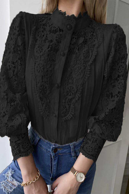 Lace Mandarin Collar Blouses(3 Colors)