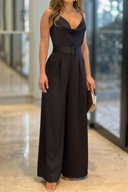 Simplicity Color V Neck Loose Jumpsuits