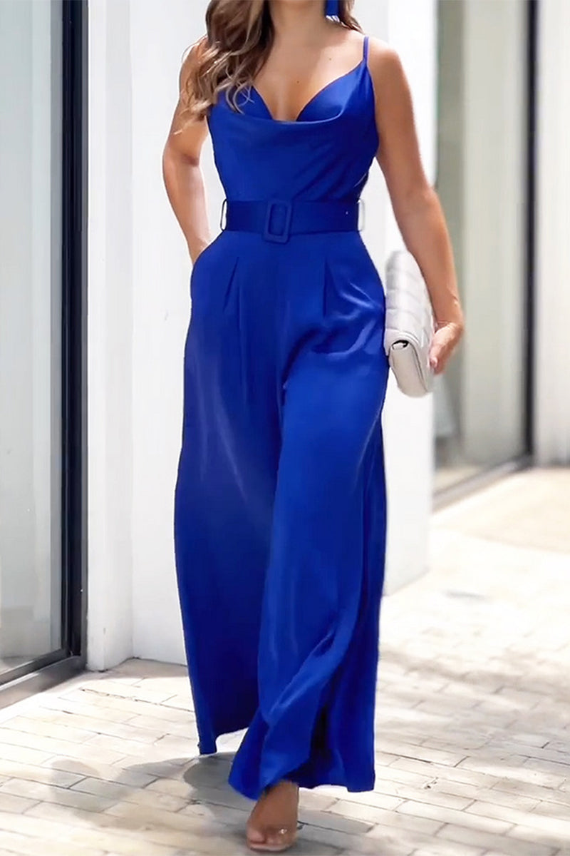 Simplicity Color V Neck Loose Jumpsuits
