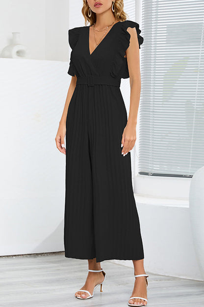 Simplicity With Belt V Neck Regular Jumpsuits