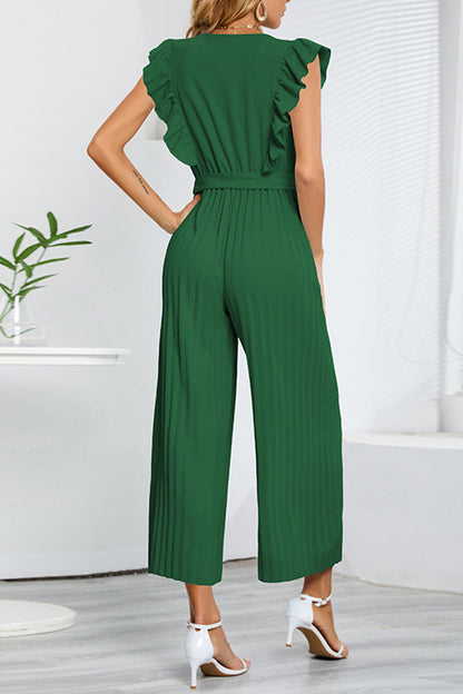 Simplicity With Belt V Neck Regular Jumpsuits
