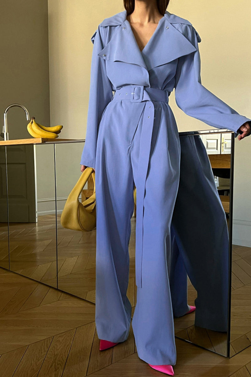 Work Frenulum Turn-back Collar Regular Jumpsuits