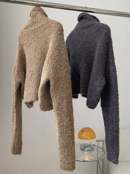 Brief Camel High-neck Long Sleeve Wool-blend Sweater An1064