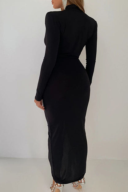 Patchwork Slit Fold Asymmetrical V Neck One Step Skirt Dresses