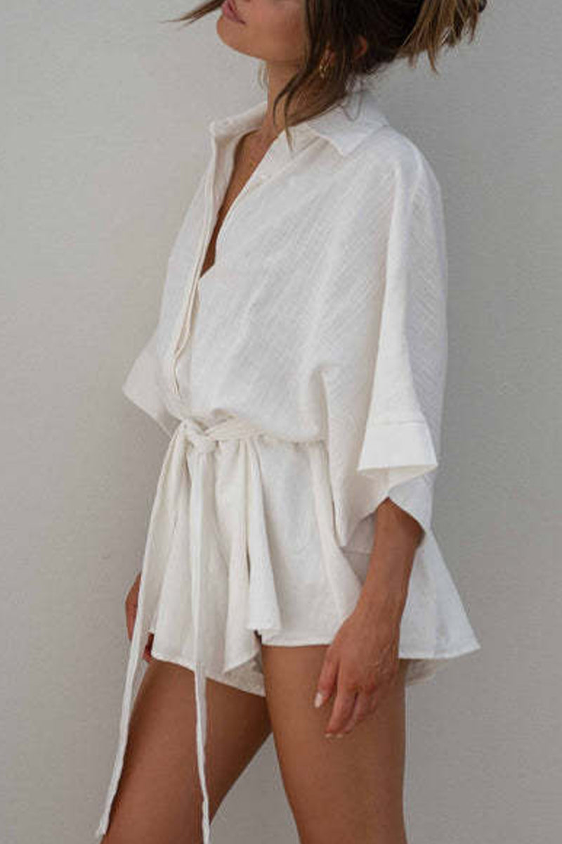 Simplicity Frenulum Color Turndown Collar Loose Rompers