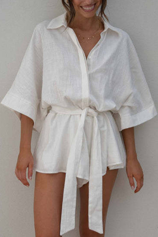 Simplicity Frenulum Color Turndown Collar Loose Rompers