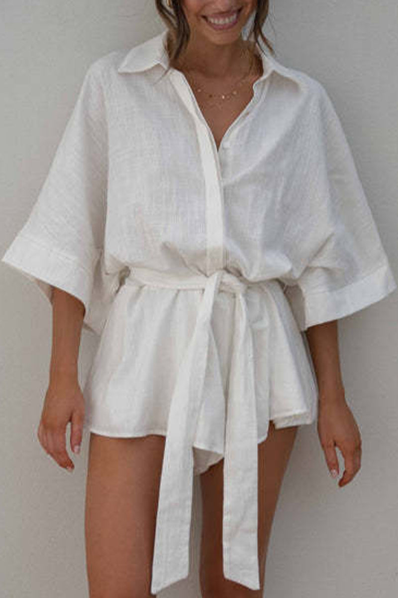 Simplicity Frenulum Color Turndown Collar Loose Rompers