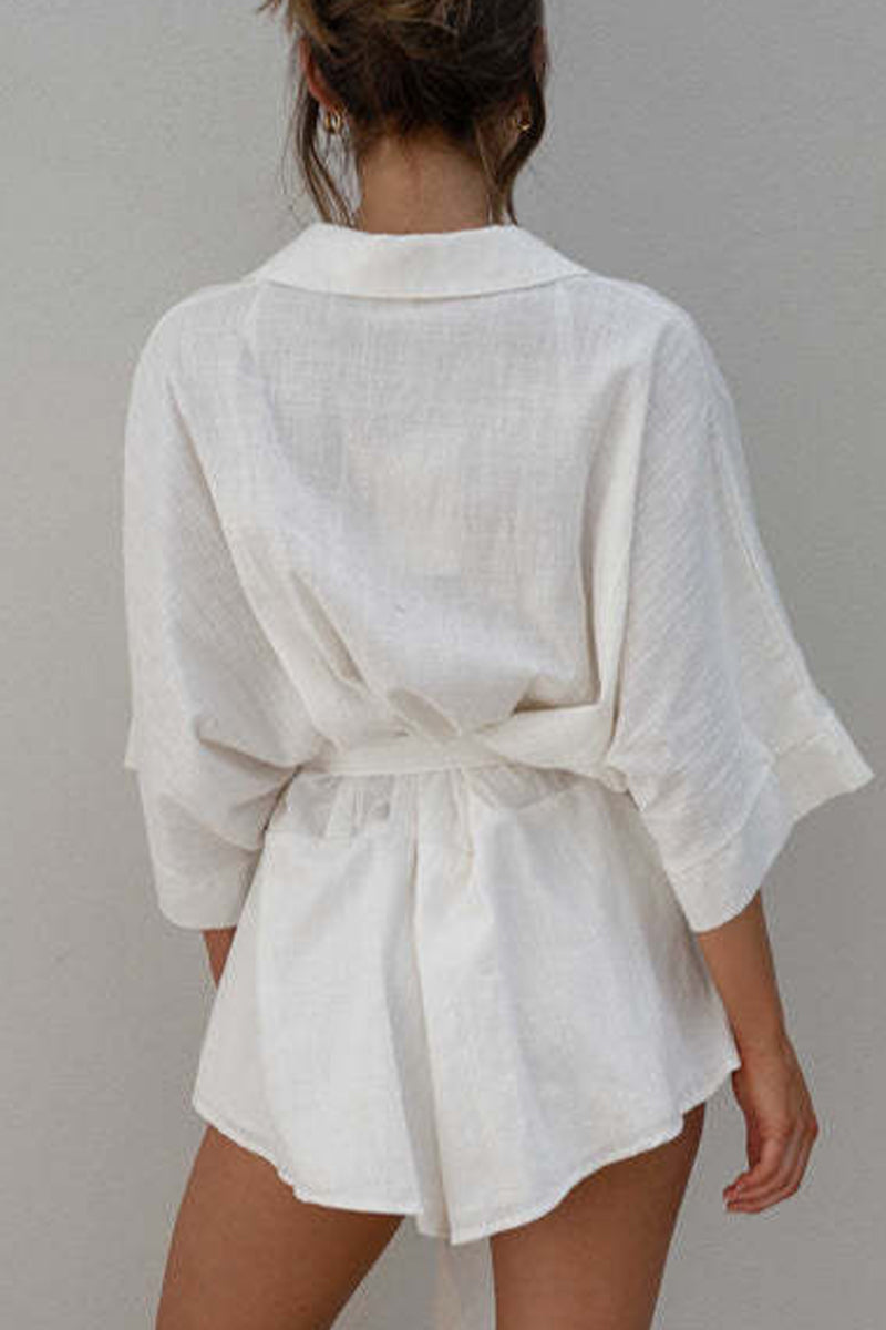 Simplicity Frenulum Color Turndown Collar Loose Rompers