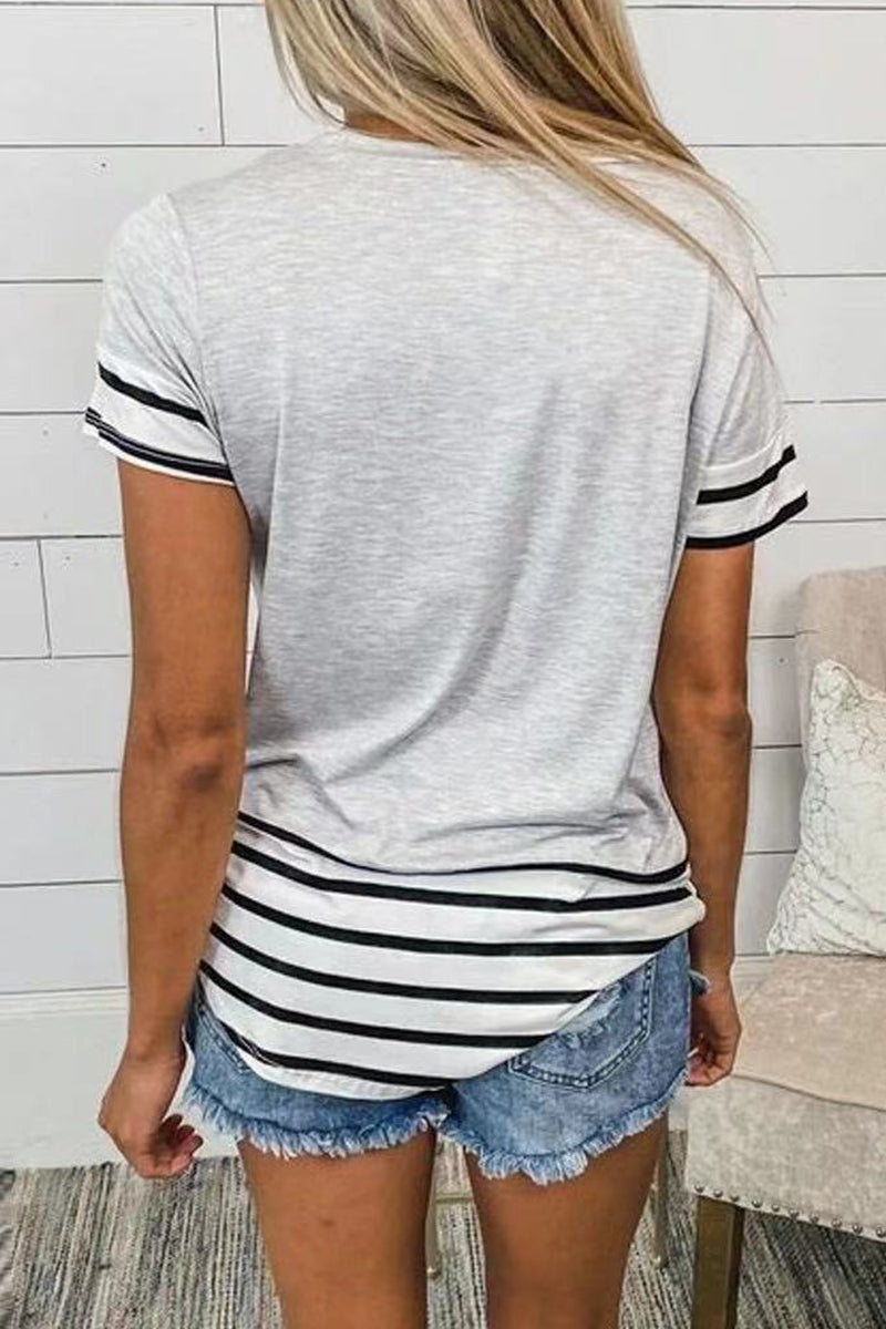Striped Leopard Patchwork Pocket T-shirts(10 Colors)