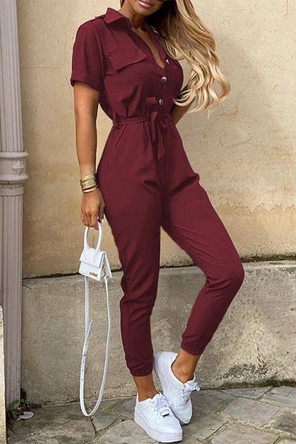 Daily Frenulum With Belt Turndown Collar Regular Jumpsuits