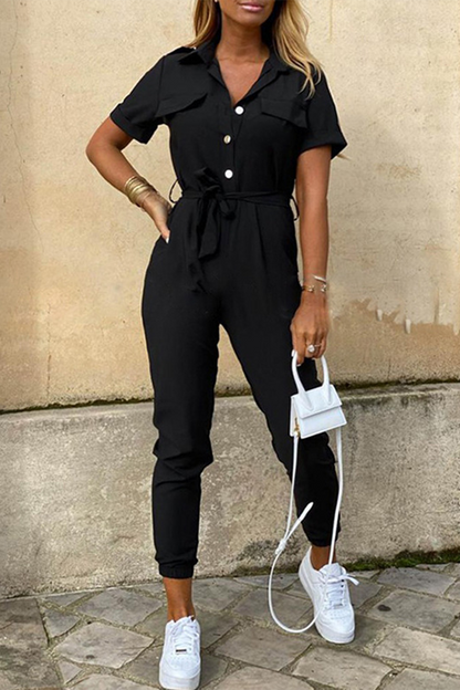 Daily Frenulum With Belt Turndown Collar Regular Jumpsuits