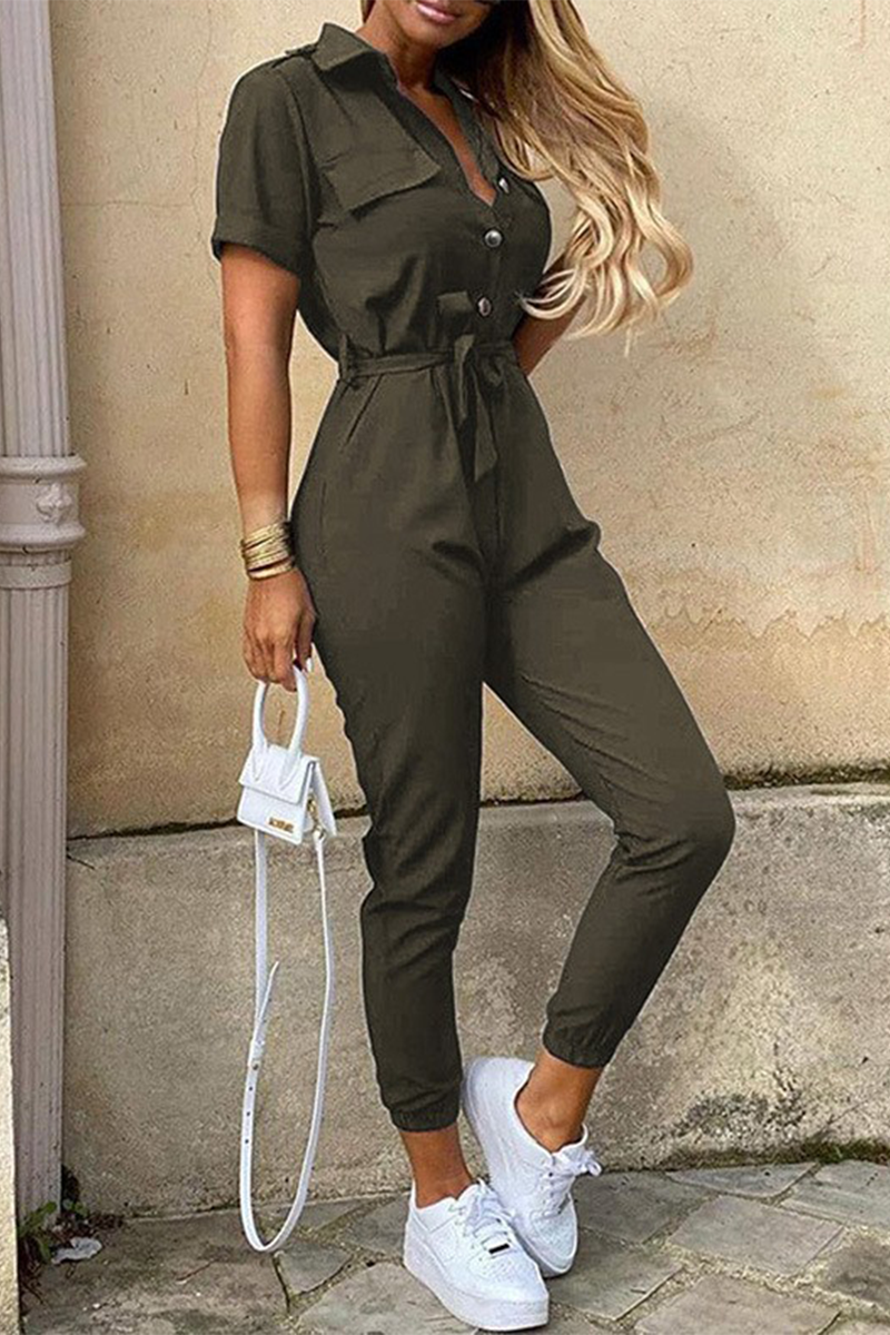 Daily Frenulum With Belt Turndown Collar Regular Jumpsuits