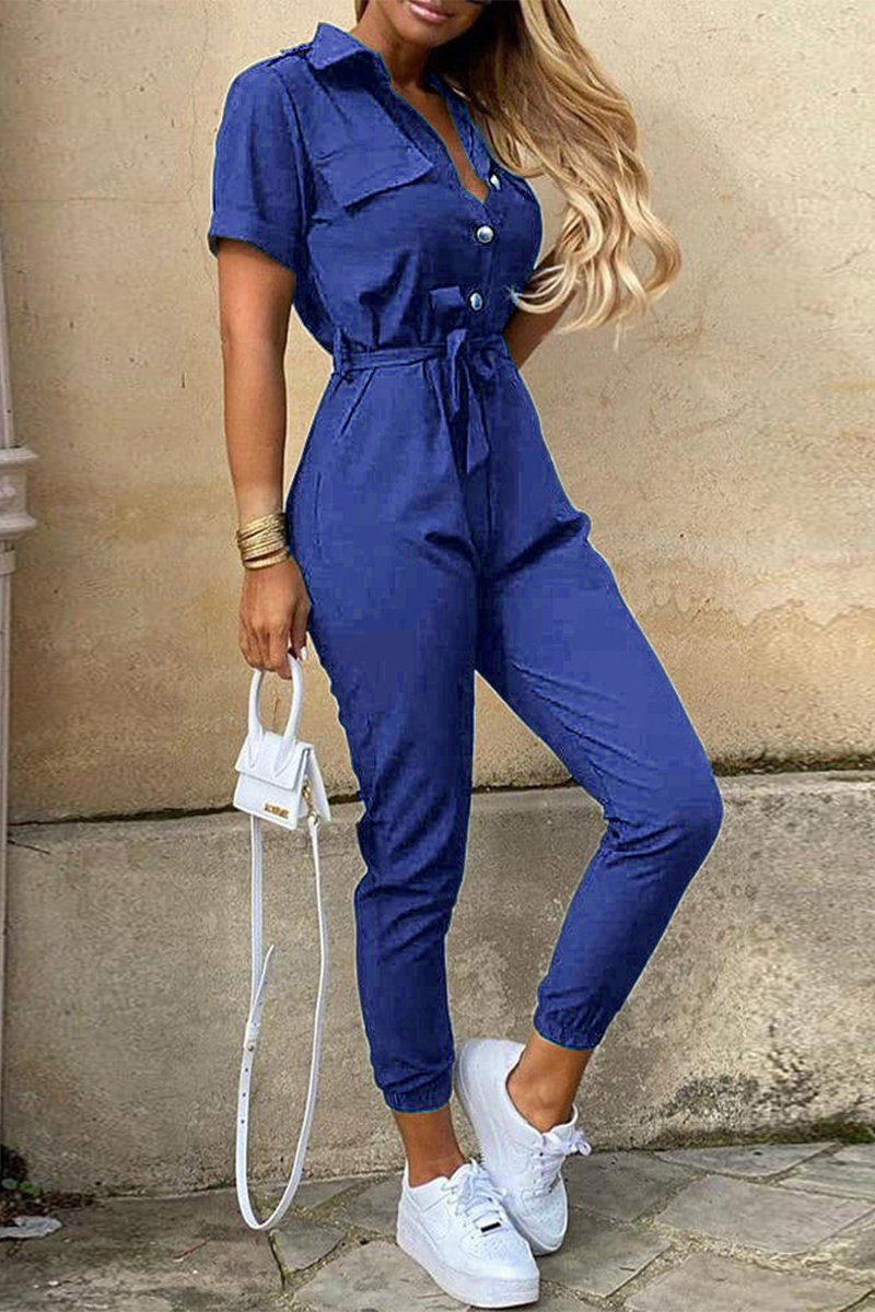 Daily Frenulum With Belt Turndown Collar Regular Jumpsuits