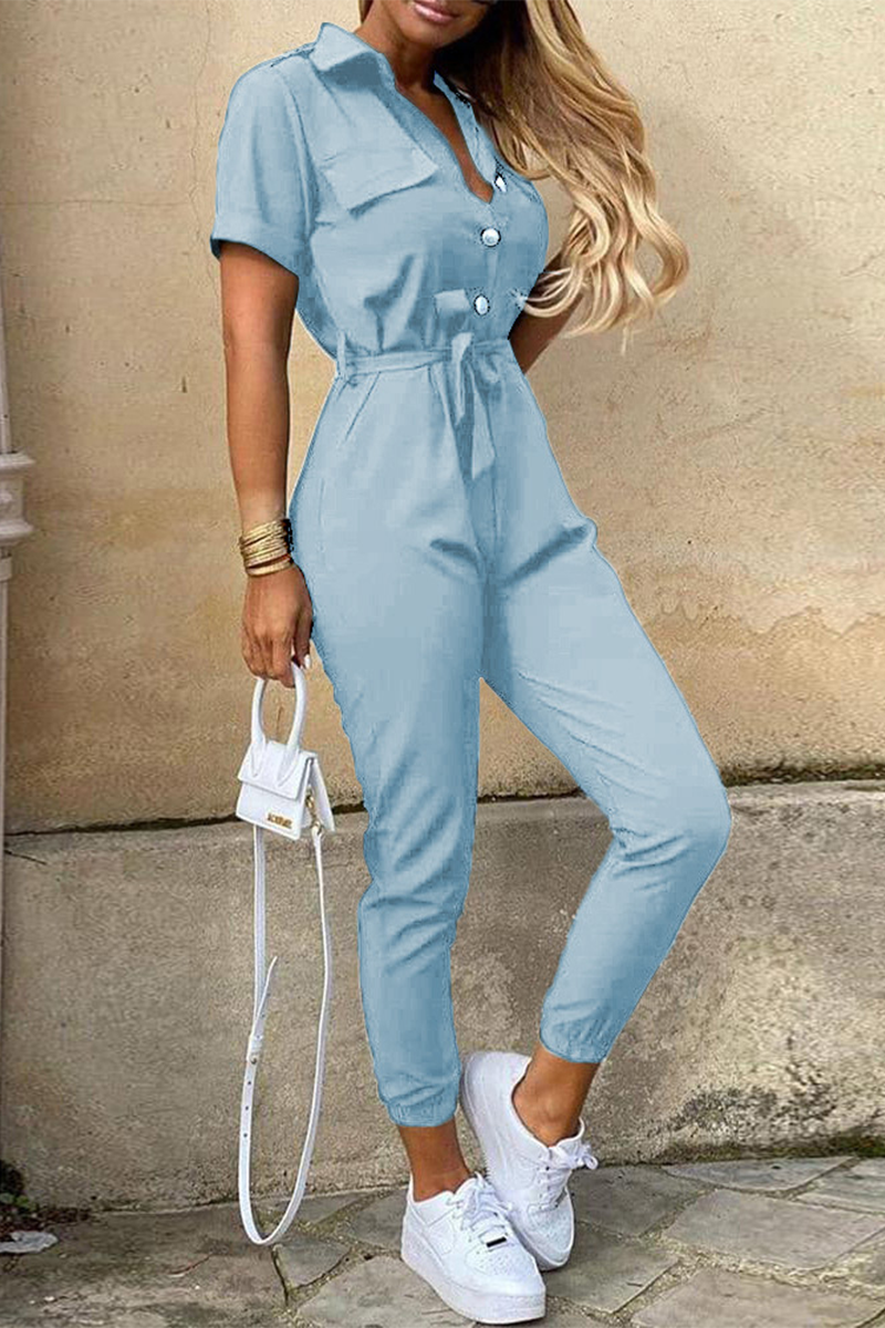Daily Frenulum With Belt Turndown Collar Regular Jumpsuits