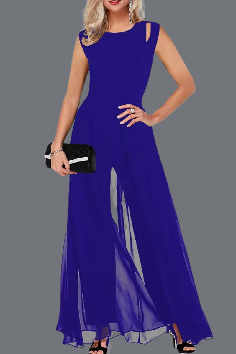 Patchwork O Neck Regular Jumpsuits