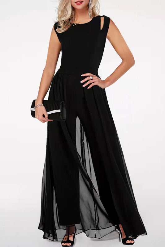 Patchwork O Neck Regular Jumpsuits