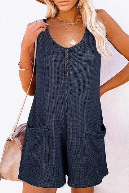 Street Pocket Buttons V Neck Loose Jumpsuits(6 Colors)