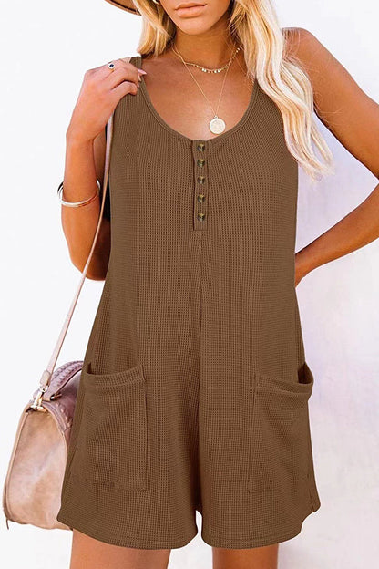 Street Pocket Buttons V Neck Loose Jumpsuits(6 Colors)