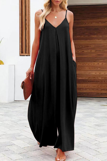 Color V Neck Loose Jumpsuits(6 Colors)