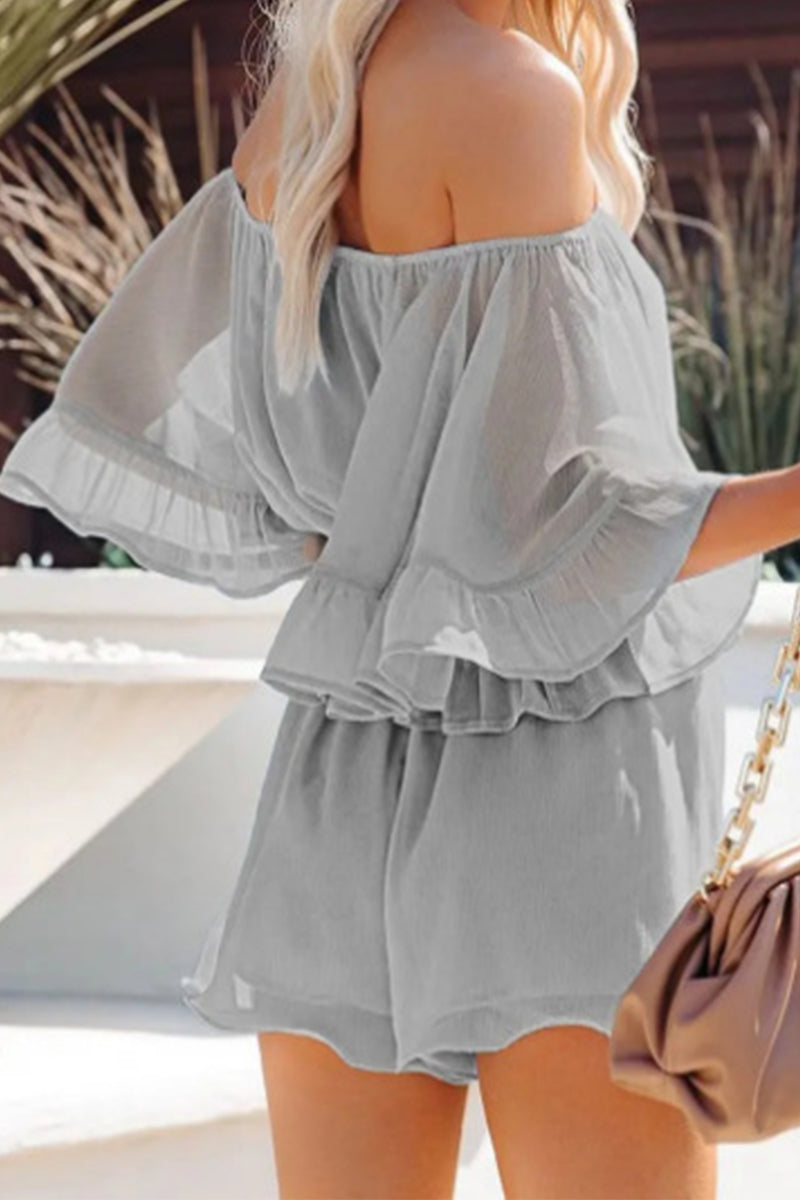Daily Patchwork Flounce Off the Shoulder Loose Rompers