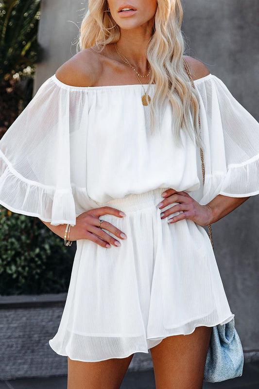 Daily Patchwork Flounce Off the Shoulder Loose Rompers