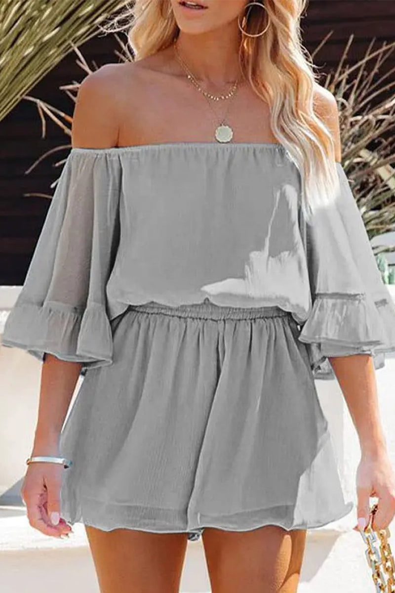 Daily Patchwork Flounce Off the Shoulder Loose Rompers