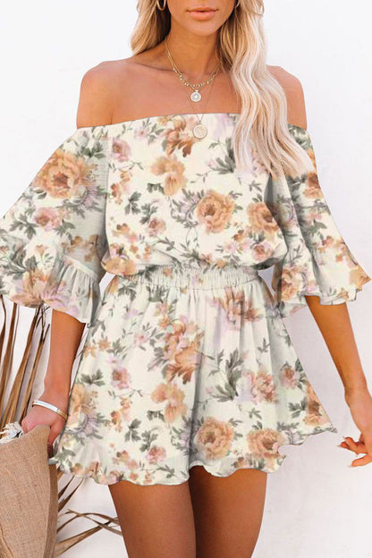 Simplicity Print Patchwork Off the Shoulder Loose Rompers