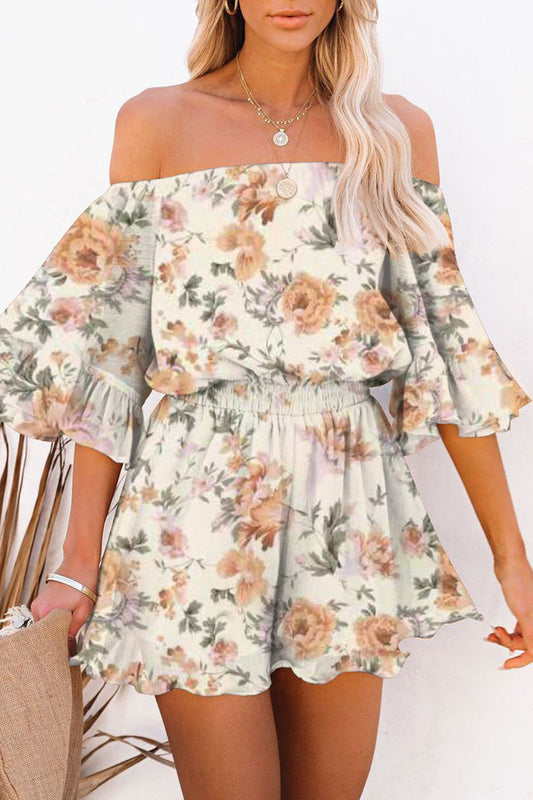 Simplicity Print Patchwork Off the Shoulder Loose Rompers