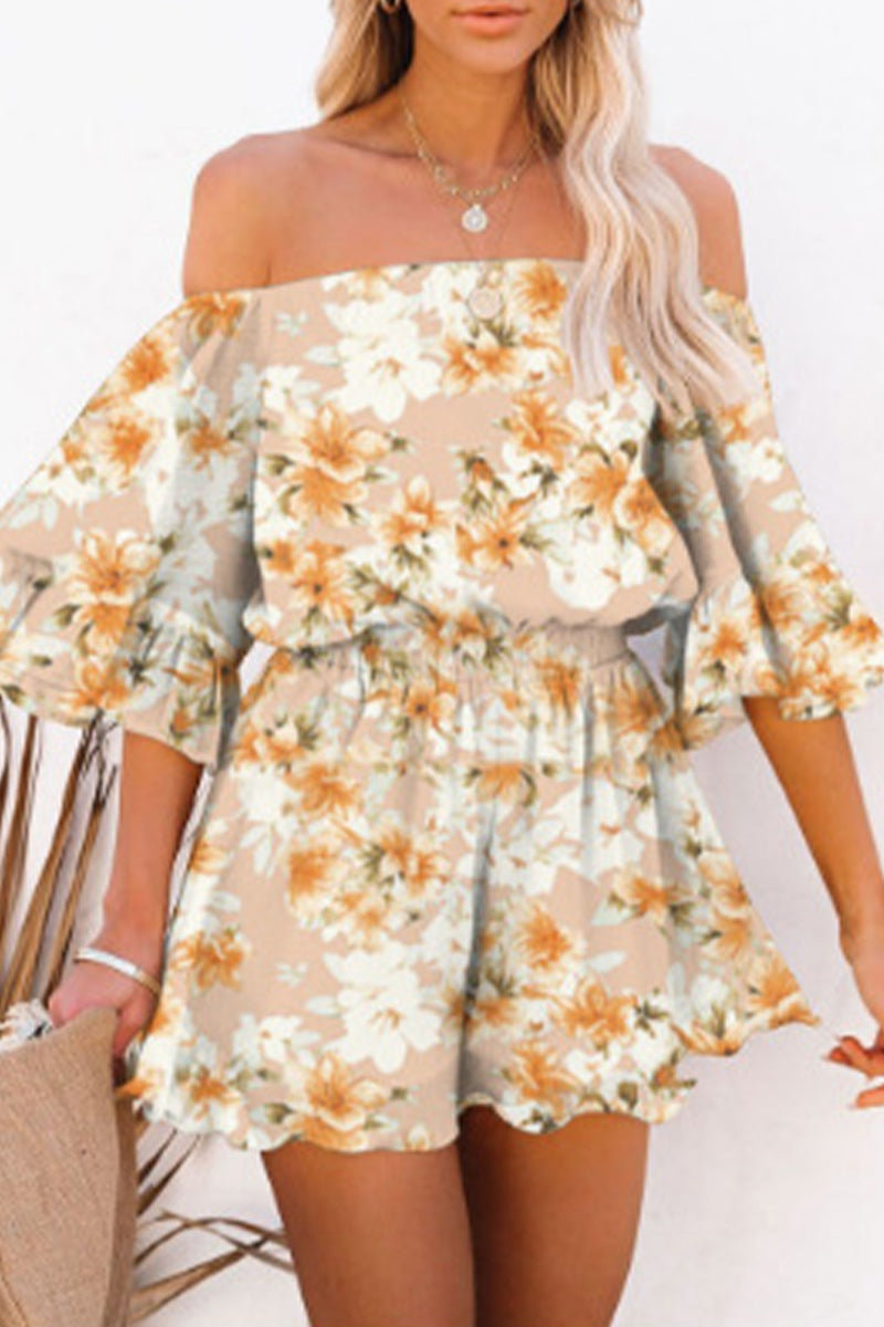 Simplicity Print Patchwork Off the Shoulder Loose Rompers