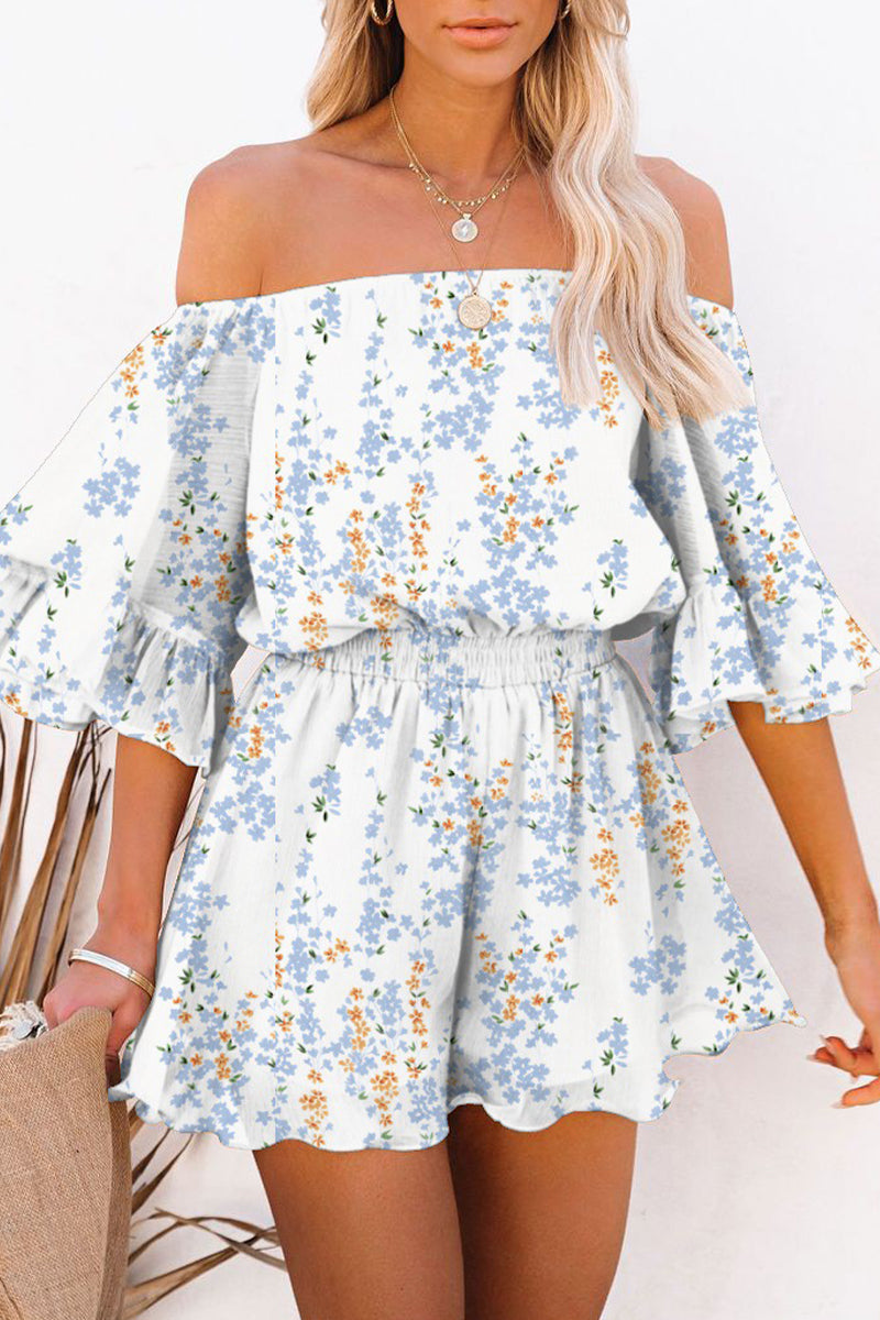 Simplicity Print Patchwork Off the Shoulder Loose Rompers