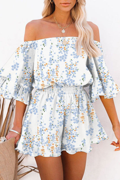 Simplicity Print Patchwork Off the Shoulder Loose Rompers