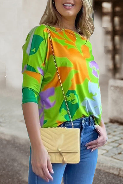 Work Print Patchwork Oblique Collar T-shirts(7 Colors)