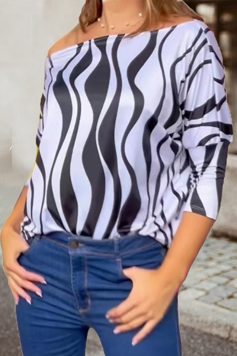 Work Print Patchwork Oblique Collar T-shirts(7 Colors)