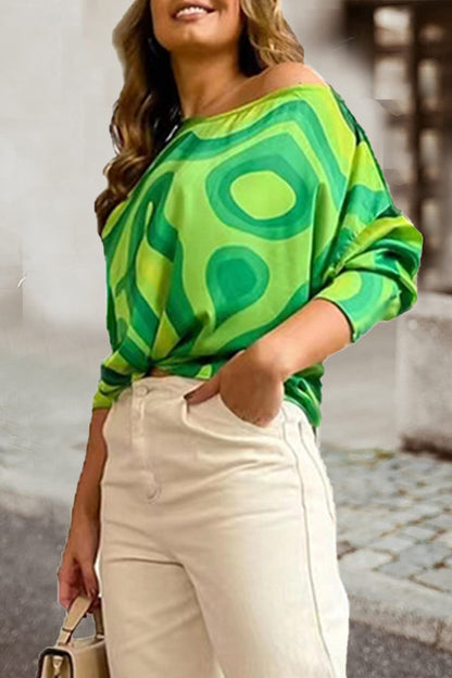 Work Print Patchwork Oblique Collar T-shirts(7 Colors)