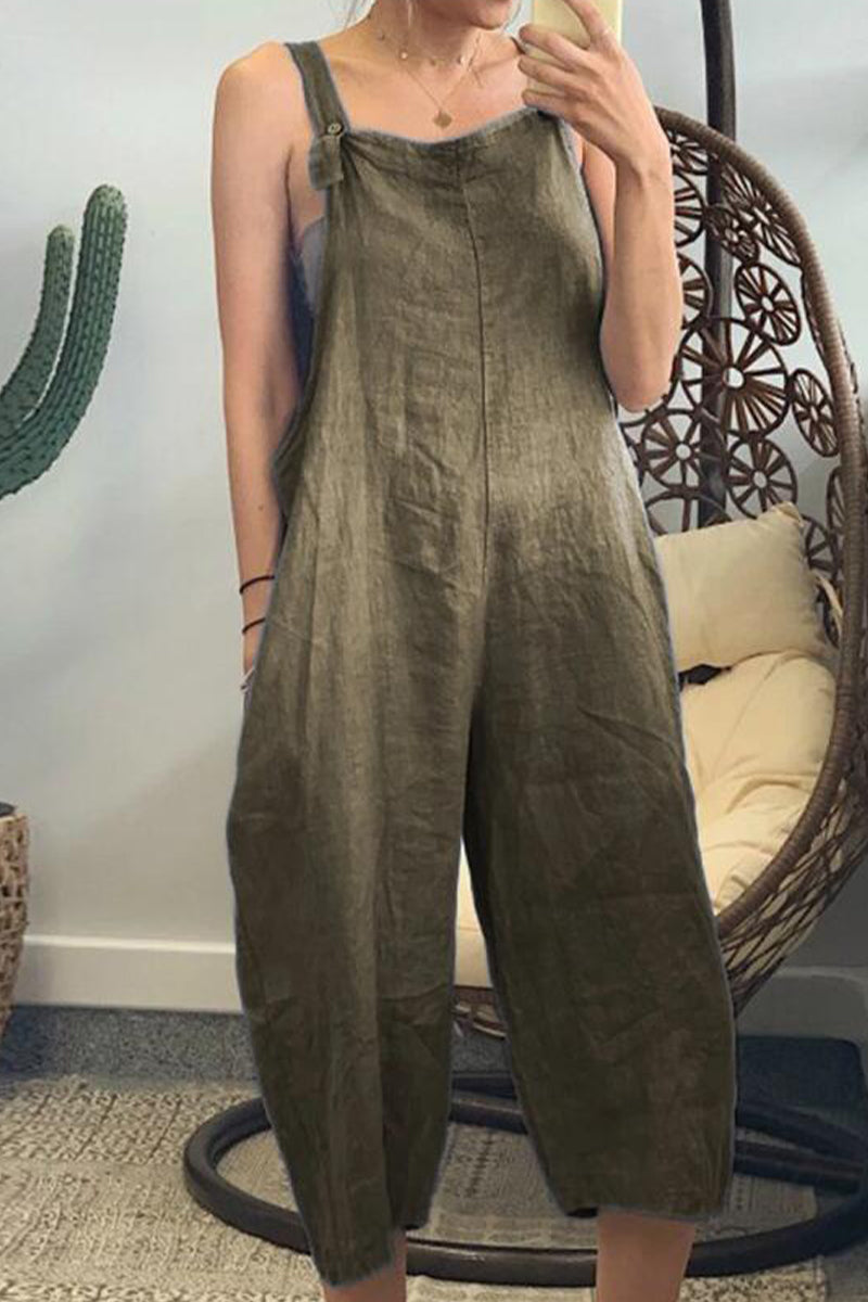 Simplicity Patchwork Square Collar Loose Jumpsuits(6 Colors)