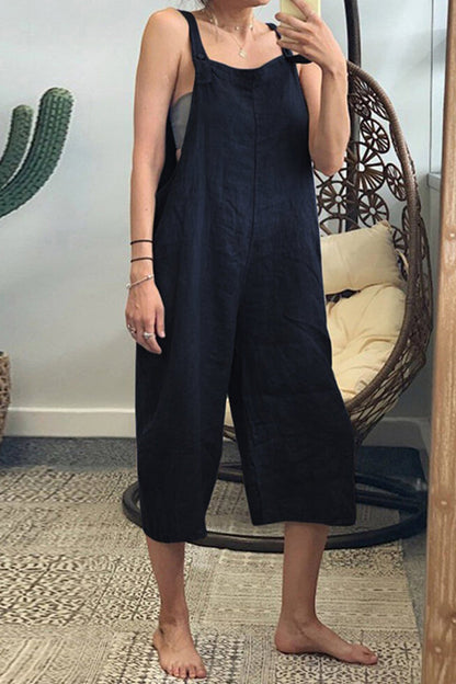 Simplicity Patchwork Square Collar Loose Jumpsuits(6 Colors)