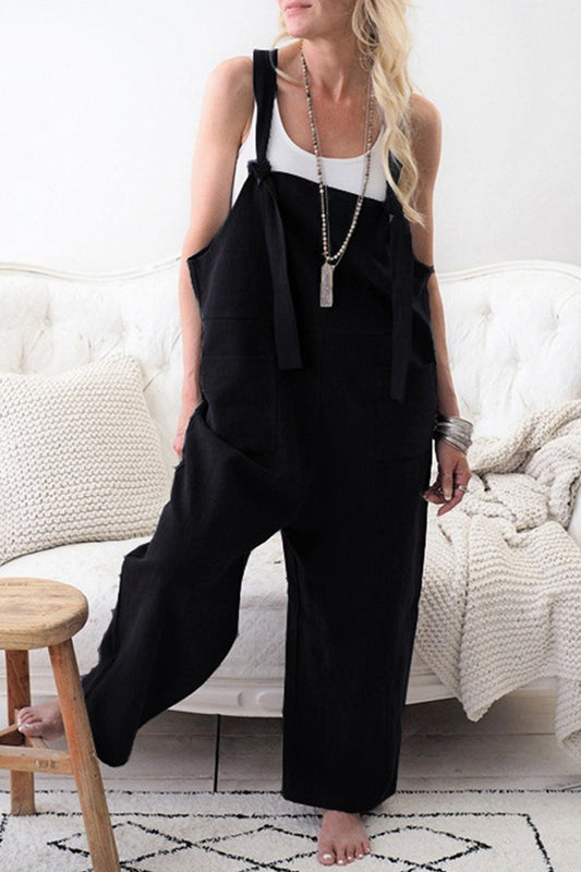 Make Old Patchwork Square Collar Loose Jumpsuits(5 Colors)