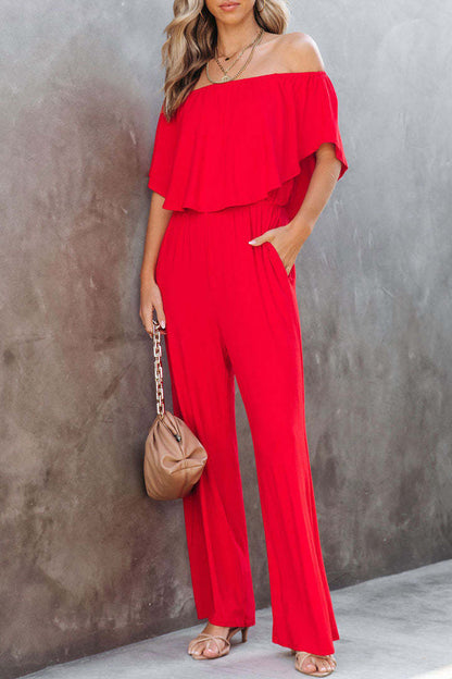 Daily Color Off the Shoulder Regular Jumpsuits(4 Colors)