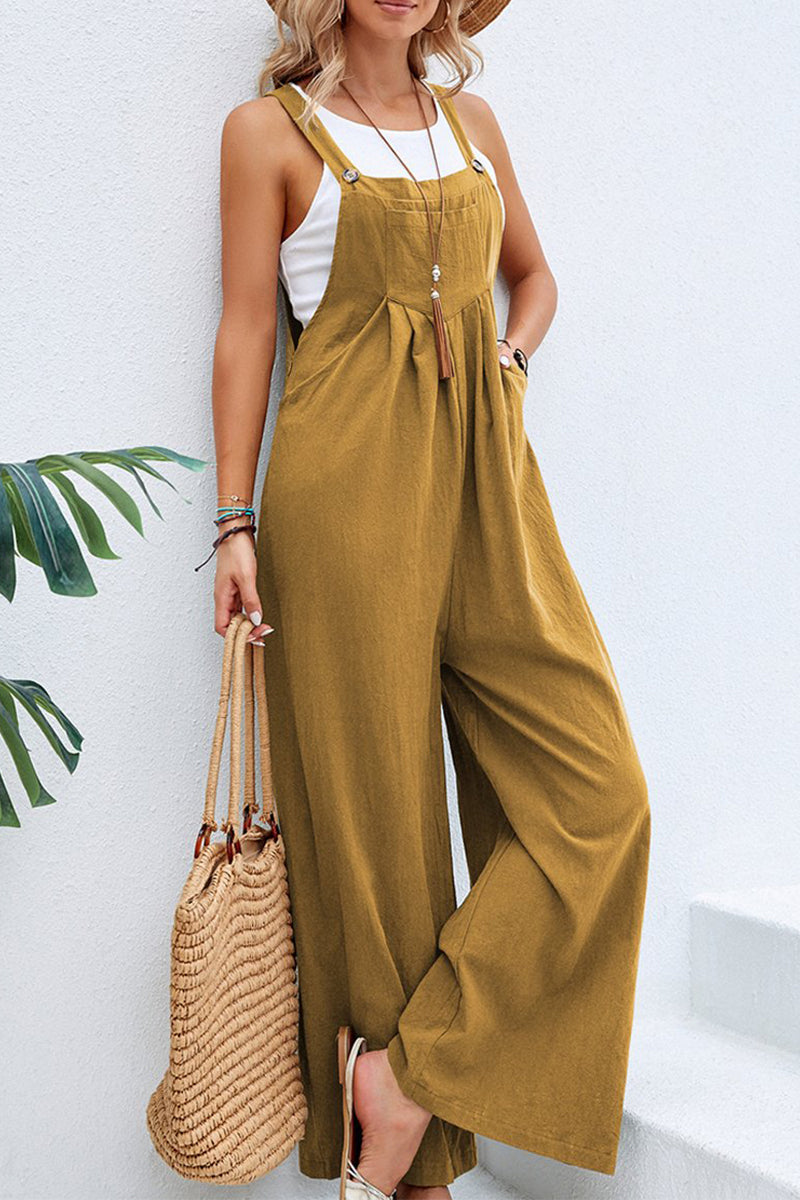 Vacation Buttons Square Collar Loose Jumpsuits(10 Colors)