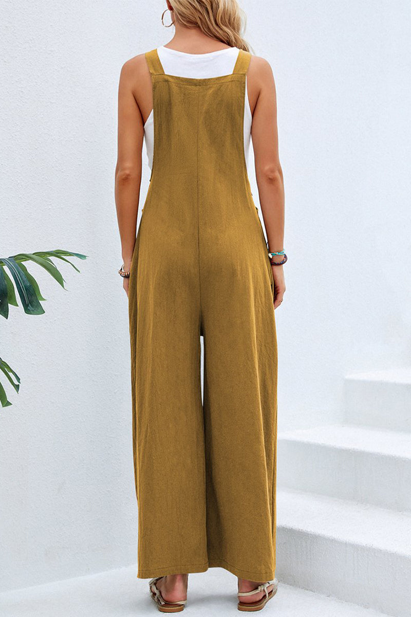 Vacation Buttons Square Collar Loose Jumpsuits(10 Colors)